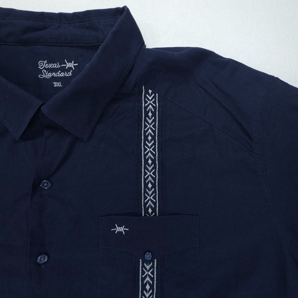 Texas Standard Shirt Mens 3XL Navy Tejas Guayabera Armada Plata Linen Blend